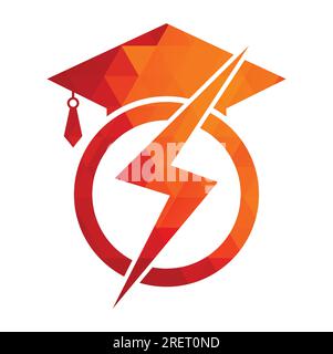 Flash student vector logo template. Education logo with graduation cap and thunder icon. Stock Vector
