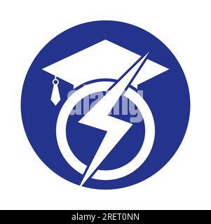 Flash student vector logo template. Education logo with graduation cap and thunder icon. Stock Vector
