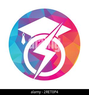 Flash student vector logo template. Education logo with graduation cap and thunder icon. Stock Vector