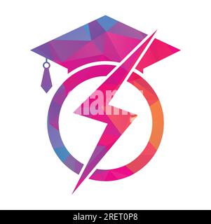 Flash student vector logo template. Education logo with graduation cap and thunder icon. Stock Vector