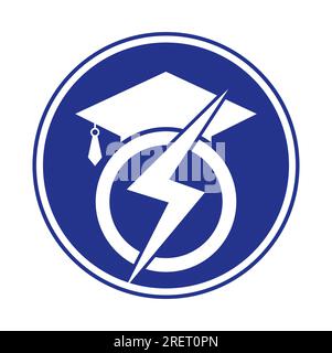 Flash student vector logo template. Education logo with graduation cap and thunder icon. Stock Vector