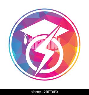 Flash student vector logo template. Education logo with graduation cap and thunder icon. Stock Vector