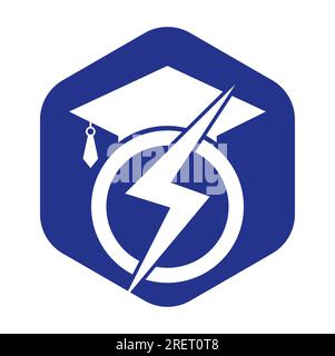 Flash student vector logo template. Education logo with graduation cap and thunder icon. Stock Vector