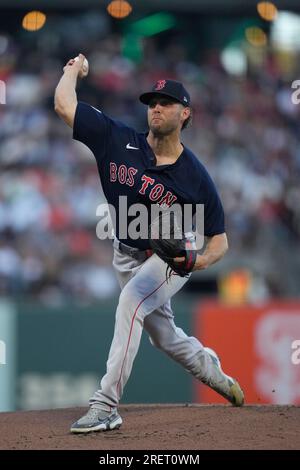 Boston Red Sox starting pitcher Kutter Crawford throws against the Chicago  Cubs during the first inning of a baseball game in Chicago, Sunday, July  16, 2023. (AP Photo/Nam Y. Huh Stock Photo 