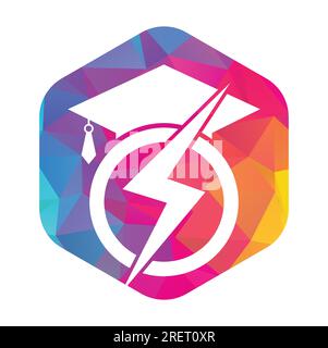 Flash student vector logo template. Education logo with graduation cap and thunder icon. Stock Vector