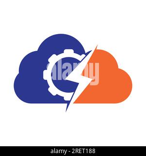 Electric gear vector logo template illustration. Thunder and gear logo design icon. Stock Vector