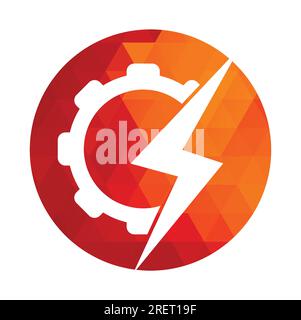 Electric gear vector logo template illustration. Thunder and gear logo design icon. Stock Vector
