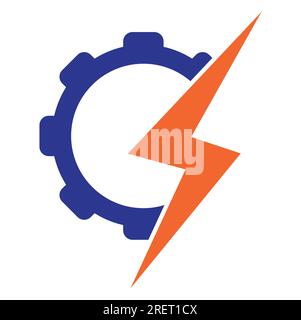 Electric gear vector logo template illustration. Thunder and gear logo design icon. Stock Vector
