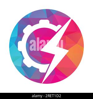 Electric gear vector logo template illustration. Thunder and gear logo design icon. Stock Vector