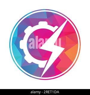 Electric gear vector logo template illustration. Thunder and gear logo design icon. Stock Vector