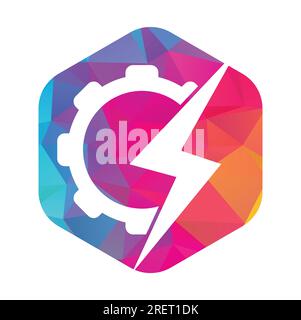 Electric gear vector logo template illustration. Thunder and gear logo design icon. Stock Vector