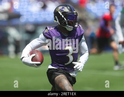 July 27, 2023: Baltimore Ravens WR Odell Beckham Jr. (3) participates in  training camp at Under Armour Performance Center in Owings Mills, MD.  Photo/ Mike Buscher/Cal Sport Media Stock Photo - Alamy