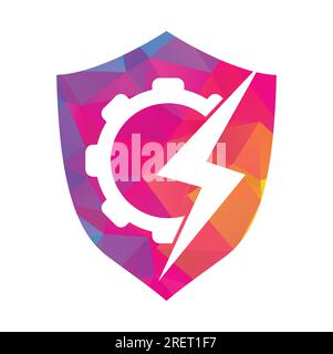 Electric gear vector logo template illustration. Thunder and gear logo design icon. Stock Vector