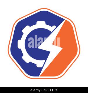 Electric gear vector logo template illustration. Thunder and gear logo design icon. Stock Vector