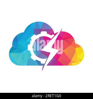 Electric gear vector logo template illustration. Thunder and gear logo design icon. Stock Vector