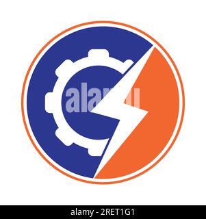 Electric gear vector logo template illustration. Thunder and gear logo design icon. Stock Vector