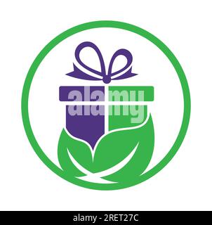 Gift Leaf logo concept vector. Nature Gift Logo Design Template. Unique surprise and organic logotype design template. Stock Vector