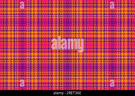 Check plaid texture of fabric pattern vector with a seamless textile background tartan in bright and purple colors. Stock Vector