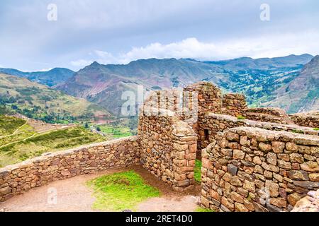 View of the archeological Inca ruin in Pisac, Sacred Valley, Peru Stock Photo