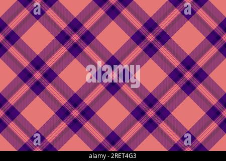 Textile pattern texture of tartan background check with a seamless fabric vector plaid in red and violet colors. Stock Vector