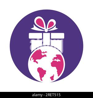 Global gift logo design template vector. Gift world logo icon template. Stock Vector