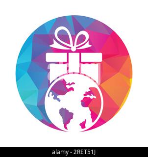 Global gift logo design template vector. Gift world logo icon template. Stock Vector
