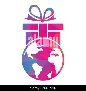Global gift logo design template vector. Gift world logo icon template. Stock Vector