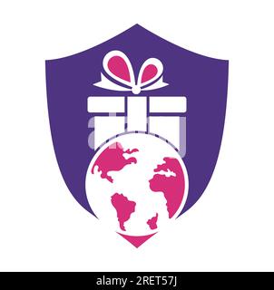 Global gift logo design template vector. Gift world logo icon template. Stock Vector