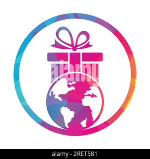 Global gift logo design template vector. Gift world logo icon template. Stock Vector