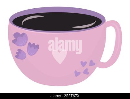 Cute pink cup with coffee, colorful illustration in pink and dark brown colors Stock Vector