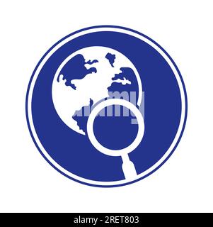 Globe search logo vector icon. world and loupe logo combination. Stock Vector