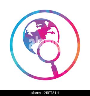 Globe search logo vector icon. world and loupe logo combination. Stock Vector