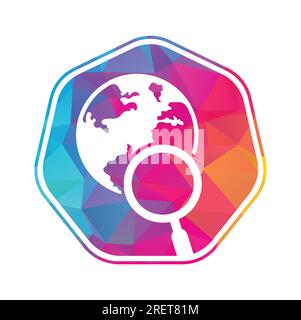Globe search logo vector icon. world and loupe logo combination. Stock Vector