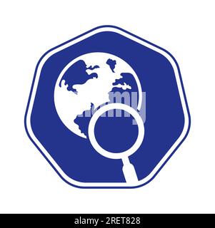 Globe search logo vector icon. world and loupe logo combination. Stock Vector
