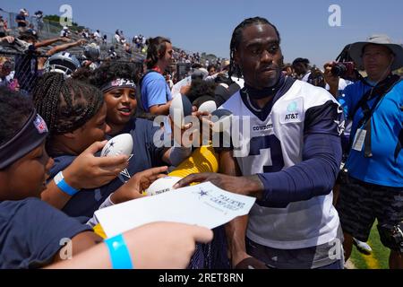 Dallas Cowboys cornerback Stephon Gilmore catches a pass from a machine  during the NFL football team's training camp Thursday, July 27, 2023, in  Oxnard, Calif. (AP Photo/Mark J. Terrill Stock Photo - Alamy