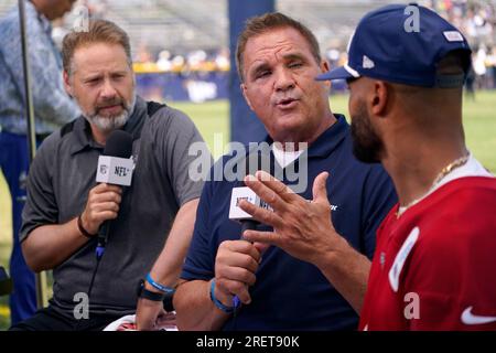 The NFL Network's Chris Rose, left, and Brain Baldinger, center, interview  Dallas Cowboys head coach Mike McCarthy at the Cowboys' NFL football  training camp Saturday, July 29, 2023, in Oxnard, Calif. (AP