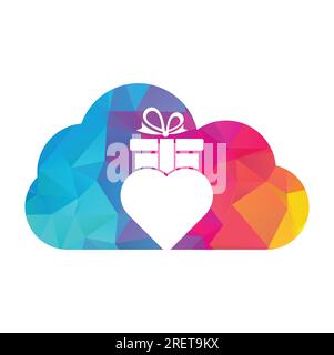 Love Gift cloud shape concept Logo Vector Symbol Icon Design. Heart gift logo vector icon. Stock Vector