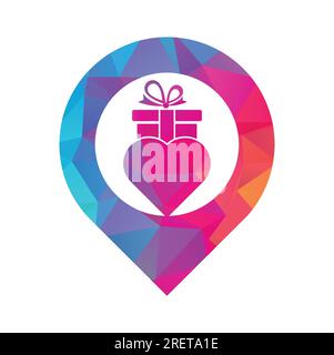 Love Gift gps shape concept Logo Vector Symbol Icon Design. Heart gift logo vector icon. Stock Vector
