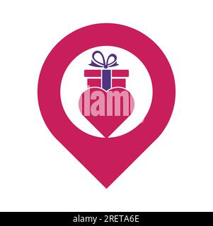 Love Gift gps shape concept Logo Vector Symbol Icon Design. Heart gift logo vector icon. Stock Vector