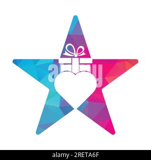 Love Gift star shape concept Logo Vector Symbol Icon Design. Heart gift logo vector icon. Stock Vector