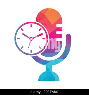 Podcast time vector logo design template. Mic clock vector logo design icon. Stock Vector
