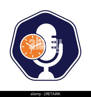 Podcast time vector logo design template. Mic clock vector logo design icon. Stock Vector