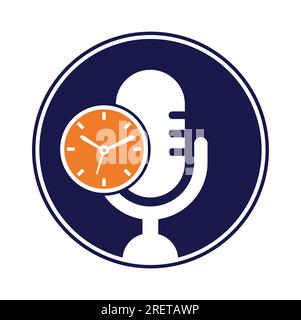 Podcast time vector logo design template. Mic clock vector logo design icon. Stock Vector