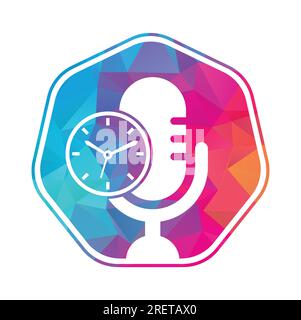 Podcast time vector logo design template. Mic clock vector logo design icon. Stock Vector