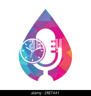 Podcast time vector logo design template. Mic clock vector logo design icon. Stock Vector