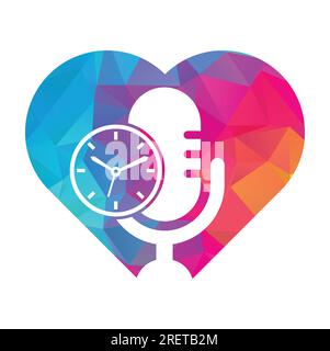 Podcast time vector logo design template. Mic clock vector logo design icon. Stock Vector