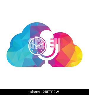 Podcast time vector logo design template. Mic clock vector logo design icon. Stock Vector