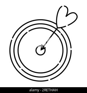 Love goal sign, play darts, vector black line icon Stock Vector