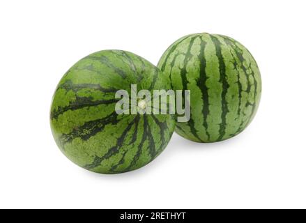 Two delicious ripe watermelons isolated on white Stock Photo