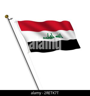 Iraq Flagpole 3d illustration on white with clipping path Stock Photo